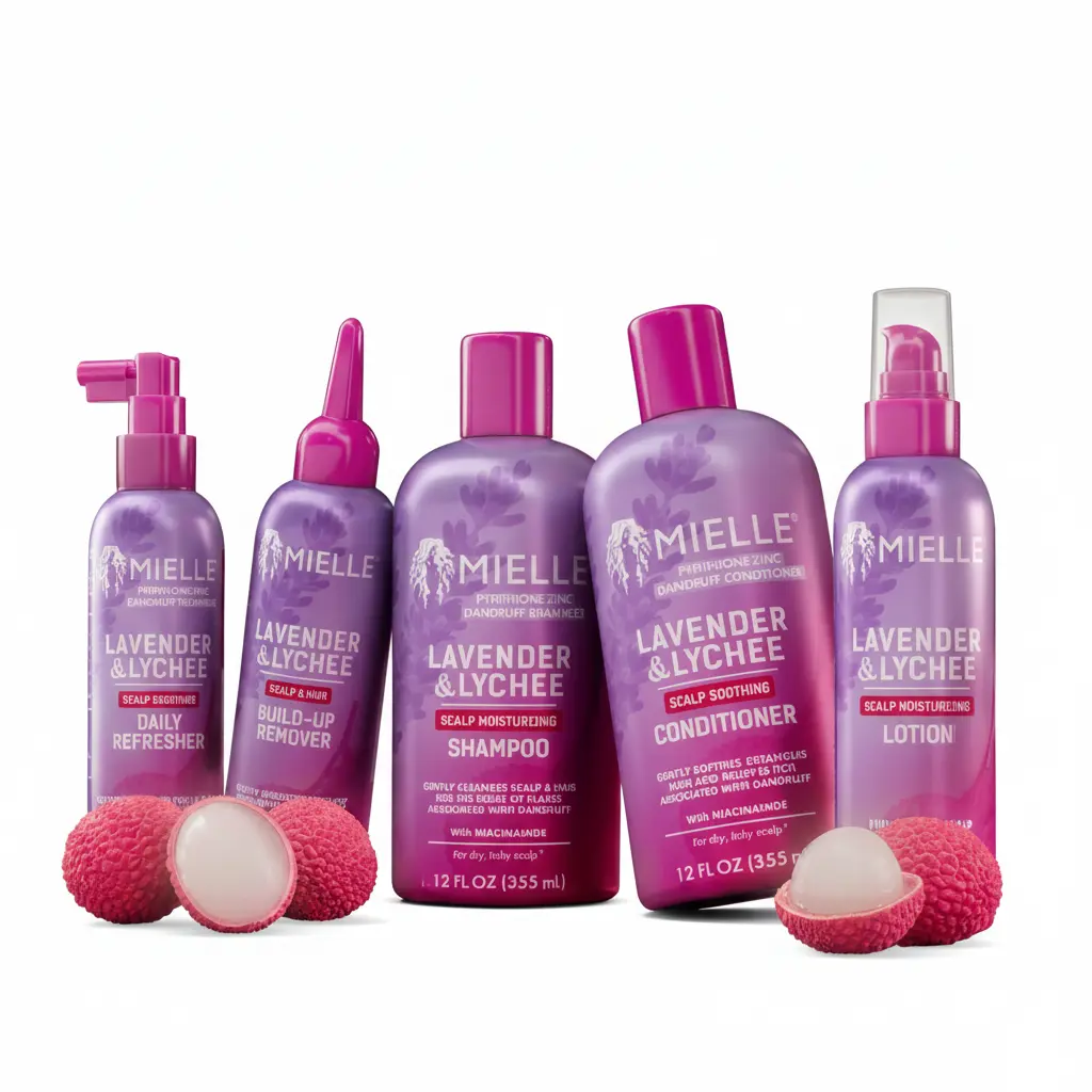 Lavender & Lychee Scalp and Haircare Bundle with Moisturizing Shampoo, Conditioner, and Lotion