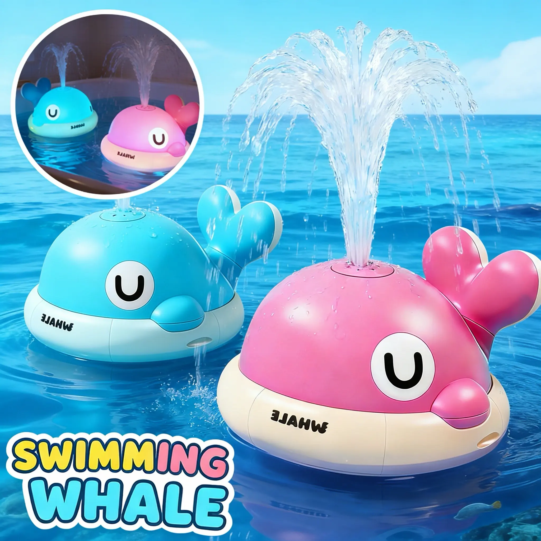 Whale-shaped bathing water gun toy, suitable for bathtub wall Children's sensory game toys, automatic water spray+water spray function, bring fun to children's bathing and swimming, whale bathing toys for boys and girls birthday gifts. tiktokshopspringglo