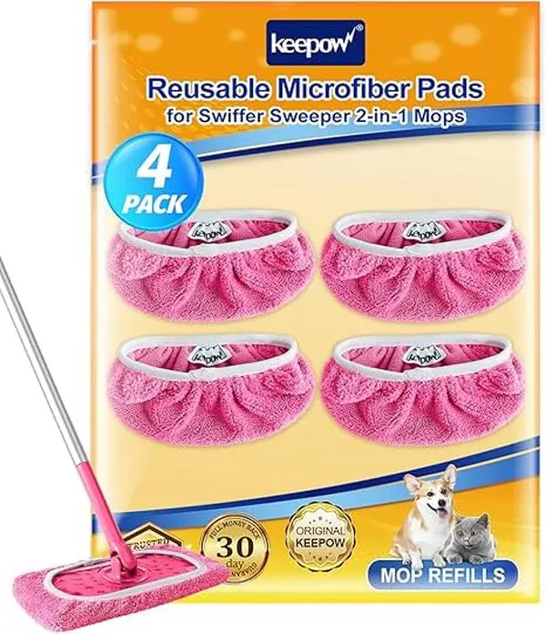 KEEPOW Reusable Mop Pads Compatible with Swiffer Sweeper, Microfiber Washable Swiffer Mop Pads, Dry & Wet Sweeping Mopping Cloths