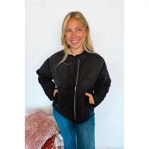 Cheerful Smile Quilted Jacket - Black