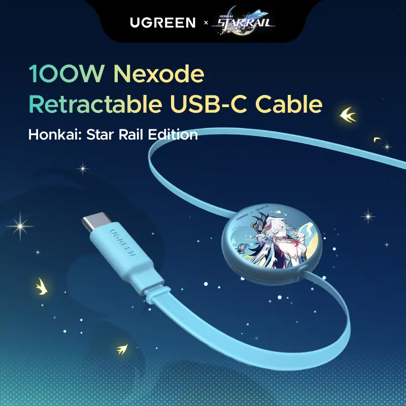 UGREEN × Honkai: Star Rail Series 100W Retractable USB C Cable, Type C Cord USB C Charger Cable for iPhone 17/16/15/14, MacBook Pro/Air, Galaxy S25/S24/S23, iPad Pro/Air, Pixel 9/8, Switch, AirPods, Black, 3.3FT,TikTokShopBlackFriday