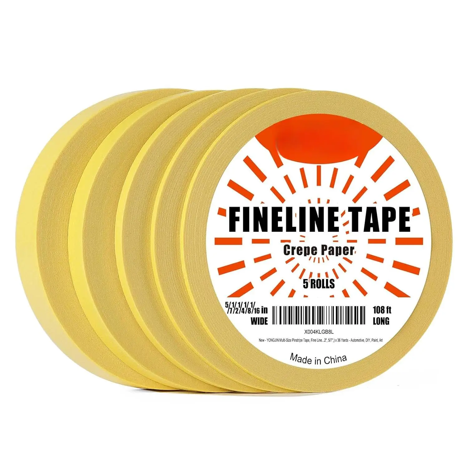 5-Size Pin Striping Tape Set - Fine Line Masking Tape with Reliable Adhesion for Various Surfaces, Clean Edges, Heat Resistance, 1/16in to 5/7in for Automotive, DIY Crafts