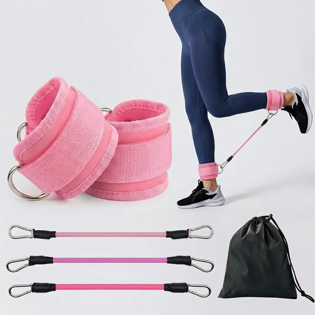 5-Pack Fabric Ankle Resistance Band Set, TPE Elastic Exercise Bands with Soft Non-Slip Grip Cuffs, Adjustable Fit for Women and Men, Lightweight Portable Training Equipment for Home Workouts, Gym Exercise, and Travel Fitness