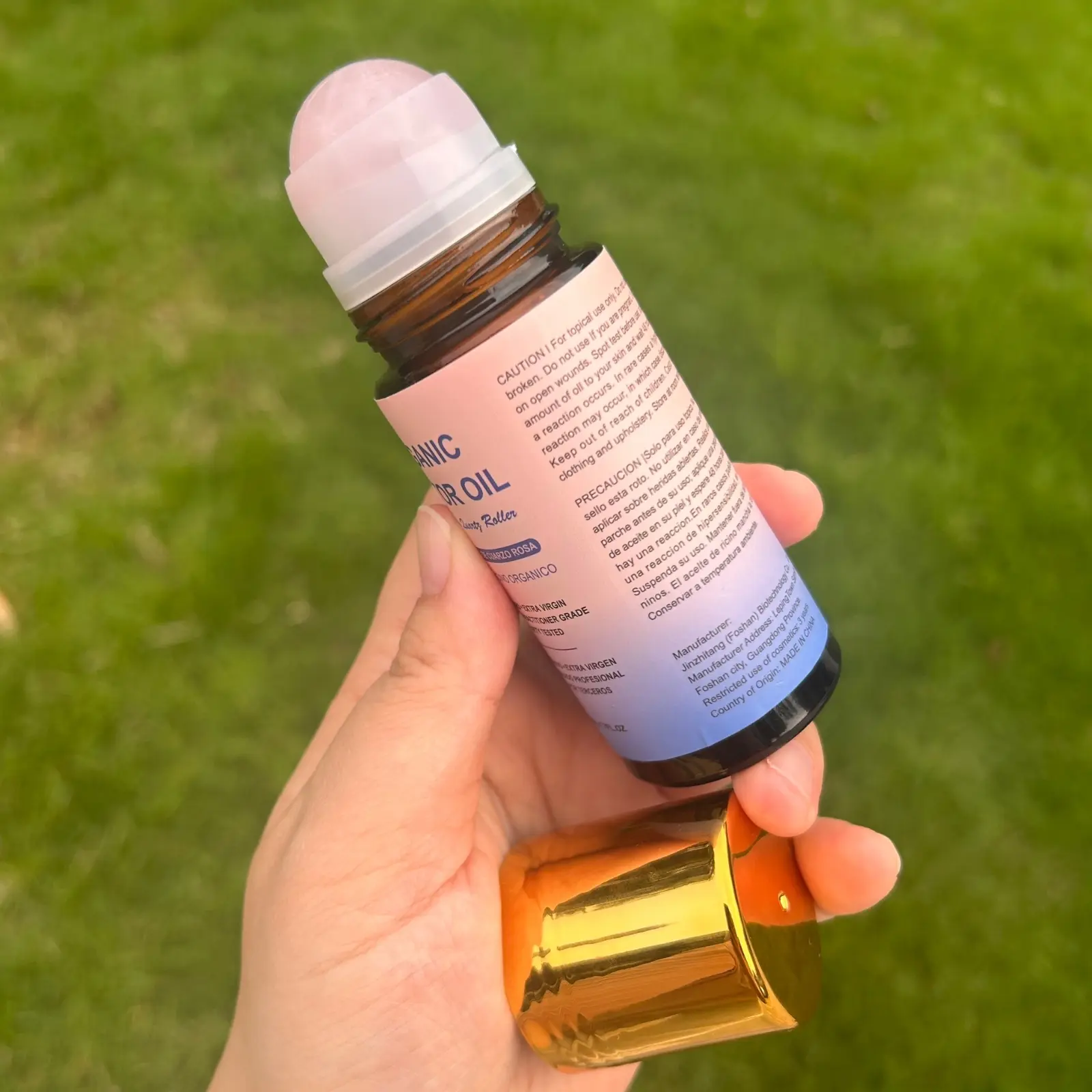 Organic Castor Oil Roll-On with Rose Quartz Roller for Face & Body