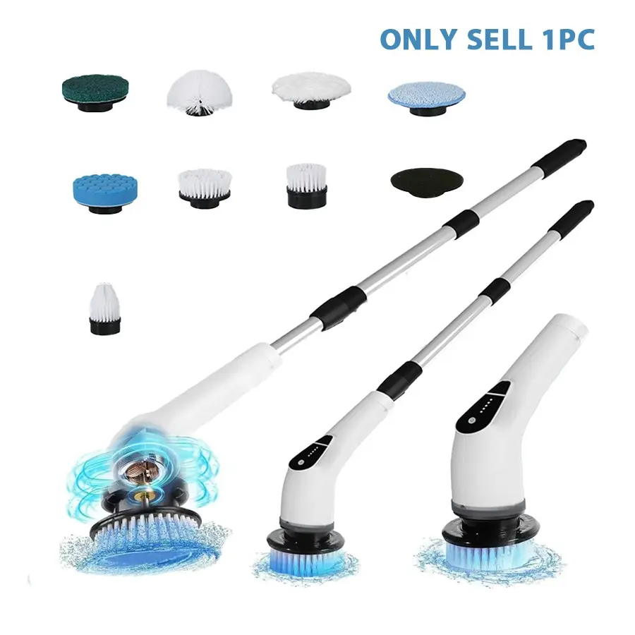 Electric Spin Scrubber, Cordless Power Scrubber with 5 Speeds, 8 Replacement Brush Heads and Detachable Telescopic Pole, USB Rechargeable Electric Bathroom Scrubber for Floors and Tiles, Floor Cleaning Tool