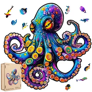 Octopus Wooden Jigsaw Puzzle for Adults and Kids Unique Shape Wood Colorful Beautiful Box Fun Challenge Brain Health Family Game Creative Gift for Friends No Warranty laser cut puzzle jigsaw puzzle table puzzle beautiful wooden box wooden  puzzle  fun