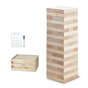 VEVOR Tumbling Timber Toy,  60 Blocks Giant Tumble Tower Blocks Game, Pine Wood Tumbling Tower Game with Storage Crate and Scoreboard, Wooden Stacking Game, Tumble Tower Family Games for Indoor/Outdoor