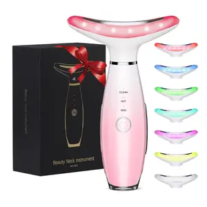 7 Color Facial&Neck Face Massager, Skin Care Tool at Home, Vibrating Neck and Face Massagertools with Thermals, , Portable Face Massager Beauty Device for Skin Care, Pink