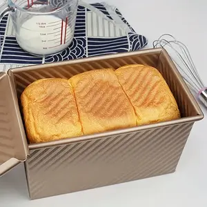 Non-Stick Carbon Steel Bread Pan with Lid, Silicone Loaf Molds Rectangular Baking Tray with Grooves, Even Heat Distribution, Perfect for Thanksgiving Toasts