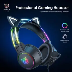 ONIKUMA Cat Ear Headband RGB Light Emitting Long Life Noise Canceling Wired Gaming PC Gaming Headset