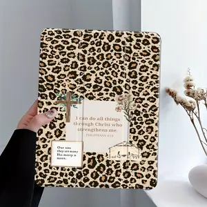 Leopard Print Acts 4:13 Christian Scripture Pattern, with adjustable stand and pen slot, foldable non-slip TPU protective case, suitable for Samsung, iPad mini, iPad Air, iPad Pro/iPad 10th generation, 11th generation and other iPad series protective case