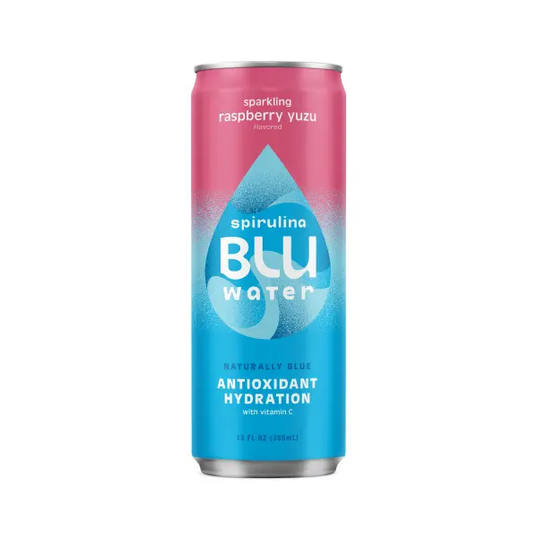 6pk Raspberry Yuzu Spirulina BLUwater - Naturally Blue + Antioxidant Rich Sparkling Spirulina Water