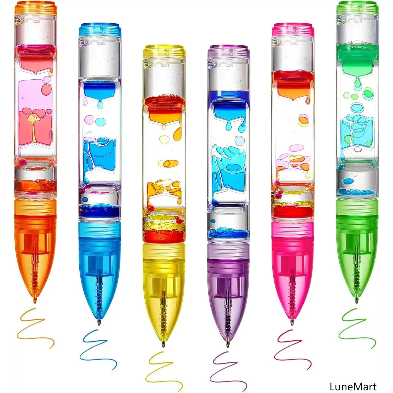 3/6 Pcs Liquid Motion Bubbler Pens Cool Pens Fidget Pen Fun Liquid Timer Pen Fidget Toys Office Desk Toys Novelty Gifts for Autism ADHD Anxiety Stress Relief Sensory Play (Vibrant Color)