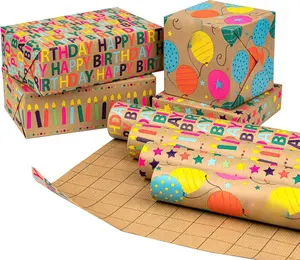 Birthday Wrapping Paper Rolls - Mini Roll - 17 inches x 10 feet per Roll, Total of 4 Rolls, Colorful Birthday