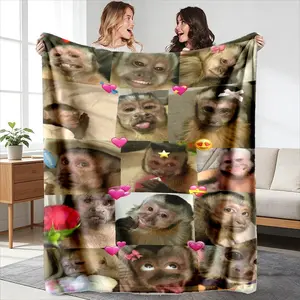 Funny Monkey Blanket, High-Weight Flannel Fabric, Soft and Warm, Anti-Wrinkle, Easy Clean, Perfect Gift for Fun Lovers