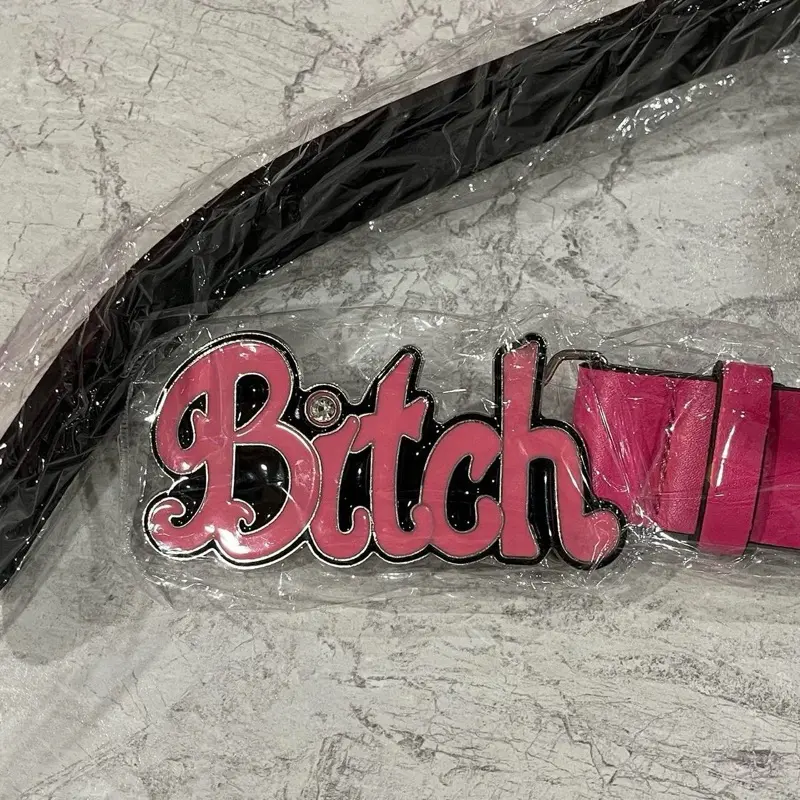 Retro Bitch Belt buckle Punk Y2K Pink Diamond Metal Letter Leather Z Belts