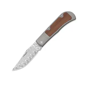 Kizer Trestle Damascus Titanium & Mkuruti Wood V3761A2