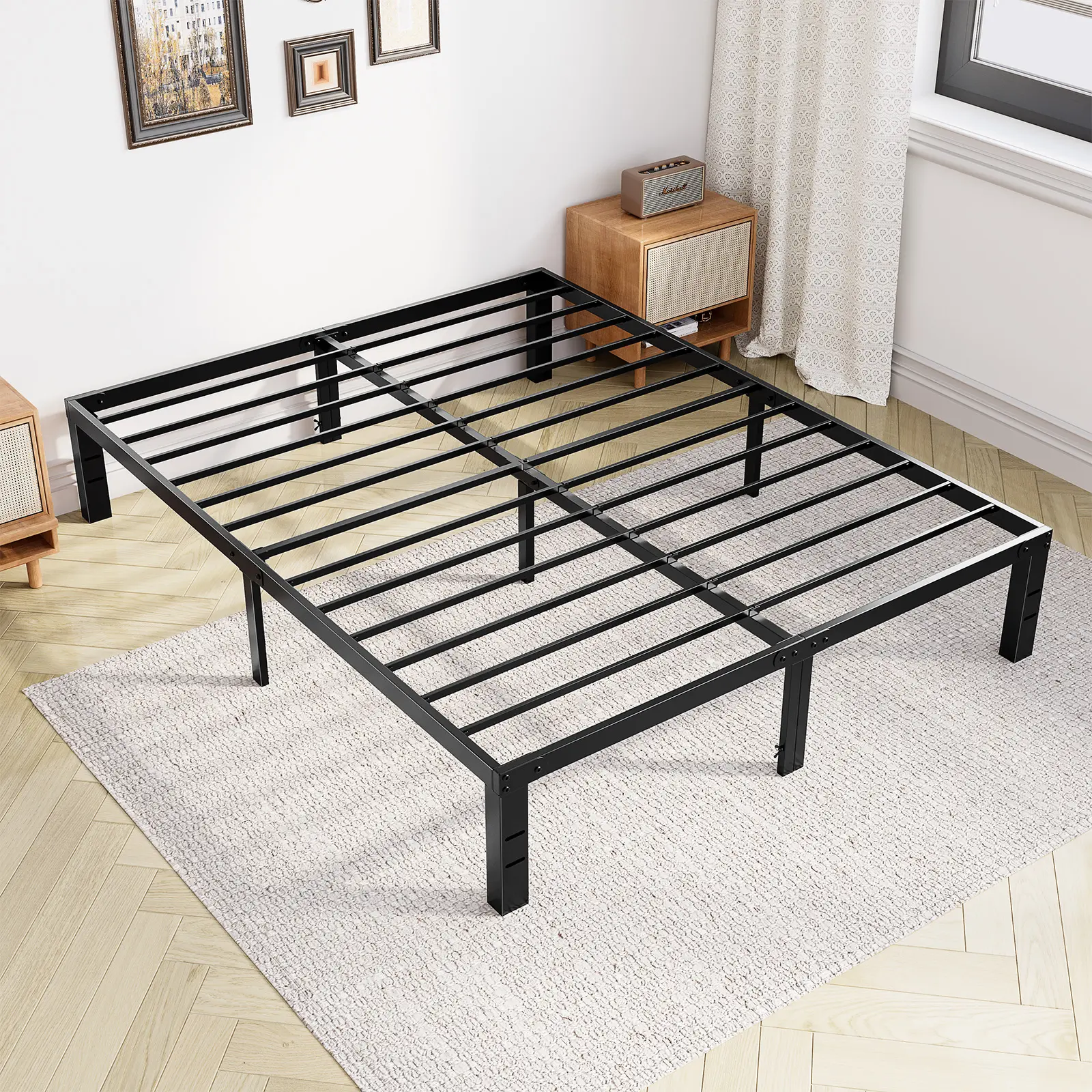 Sweetcrispy Full Size Black Metal Storage Platform Bed Frame - Steel Slat Support, No Box Spring Needed, Easy Assembly, Modern Indoor Furniture, Storage Bed Frame, Metal Bed Frames