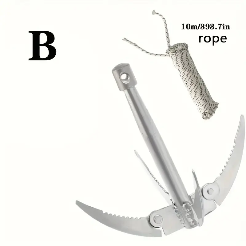 Stainless Steel Folding Anchor Grabber with 393.7 Inches Long Rope, White, Durable Survival Tool, Suitable for Canoes, Kayaks And Small Boats, Corrosion Resistant, Easy to Store. yebing