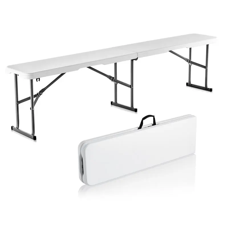 6 FT Plastic Foldable Bench - Portable, Sturdy, Weatherproof Indoor-Outdoor Picnic Table Bench for Dining, Camping, Entertaining Activities, White, Foldable Picnic Tables, Portable Plastic Picnic Tables