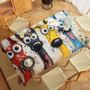 Colorful Cartoon Dog Tablecloth, Restaurant Party Tea Table Desk Mat, Polyester Material, 2D Flat Design, Multi-Use Decorative Table Cover
