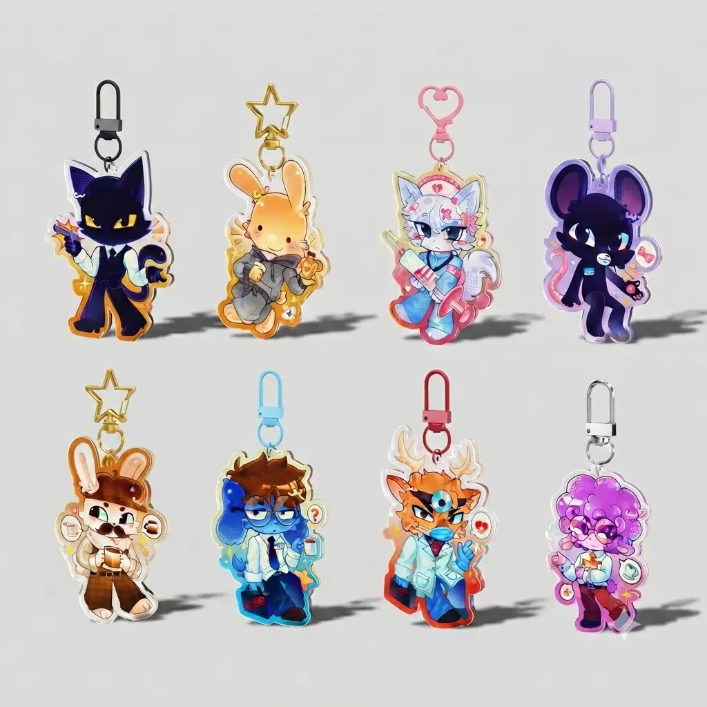 [Animal Hospital] Acrylic Keychains, Ratthew, Doctor Harlow, Secretary, Ron from Accounting keychain, Barney, Head Nurse, Intern, Secret Agent