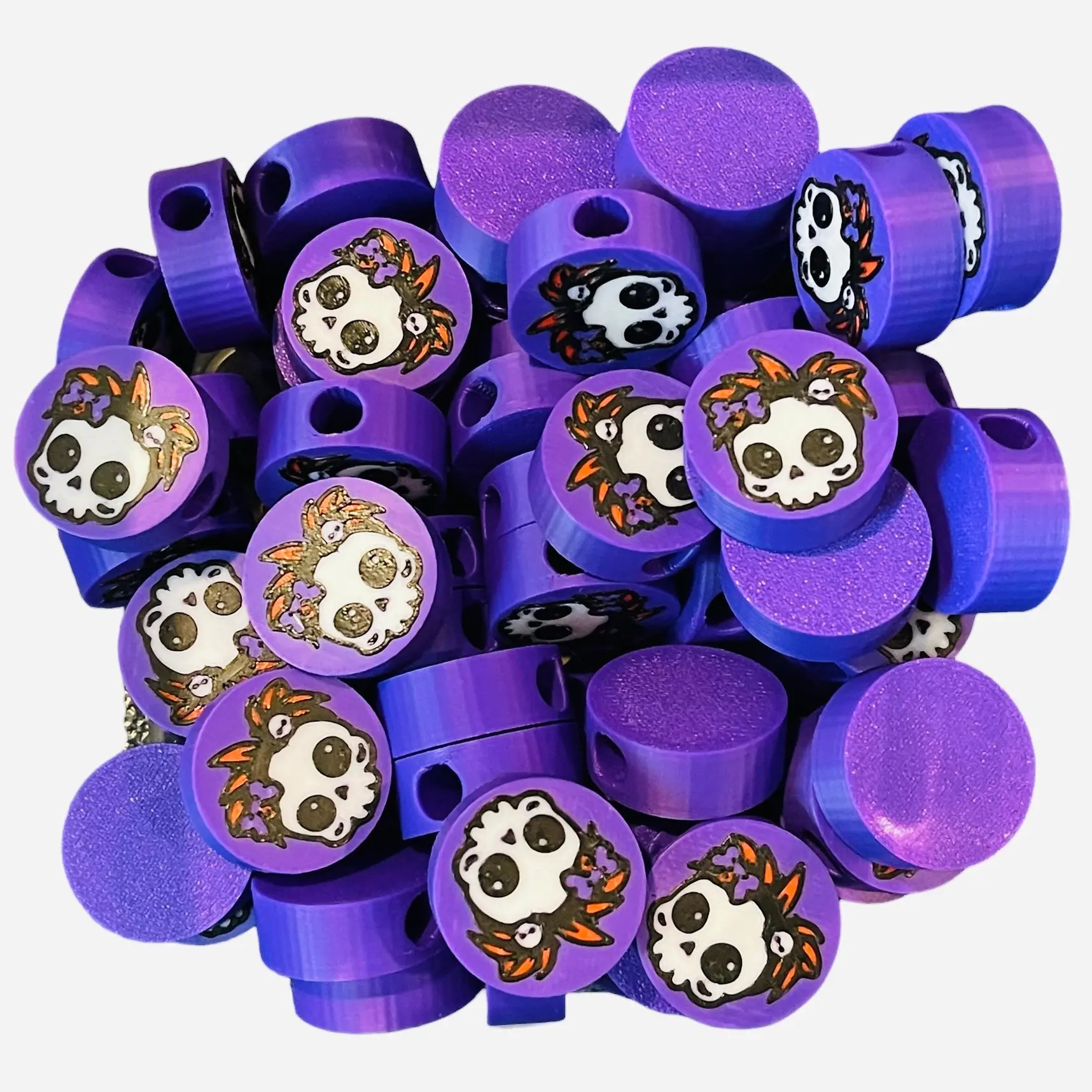 BeadSTASH™ | 3D Printed Mohawk Skull Round Kandi Beads | Set of 6