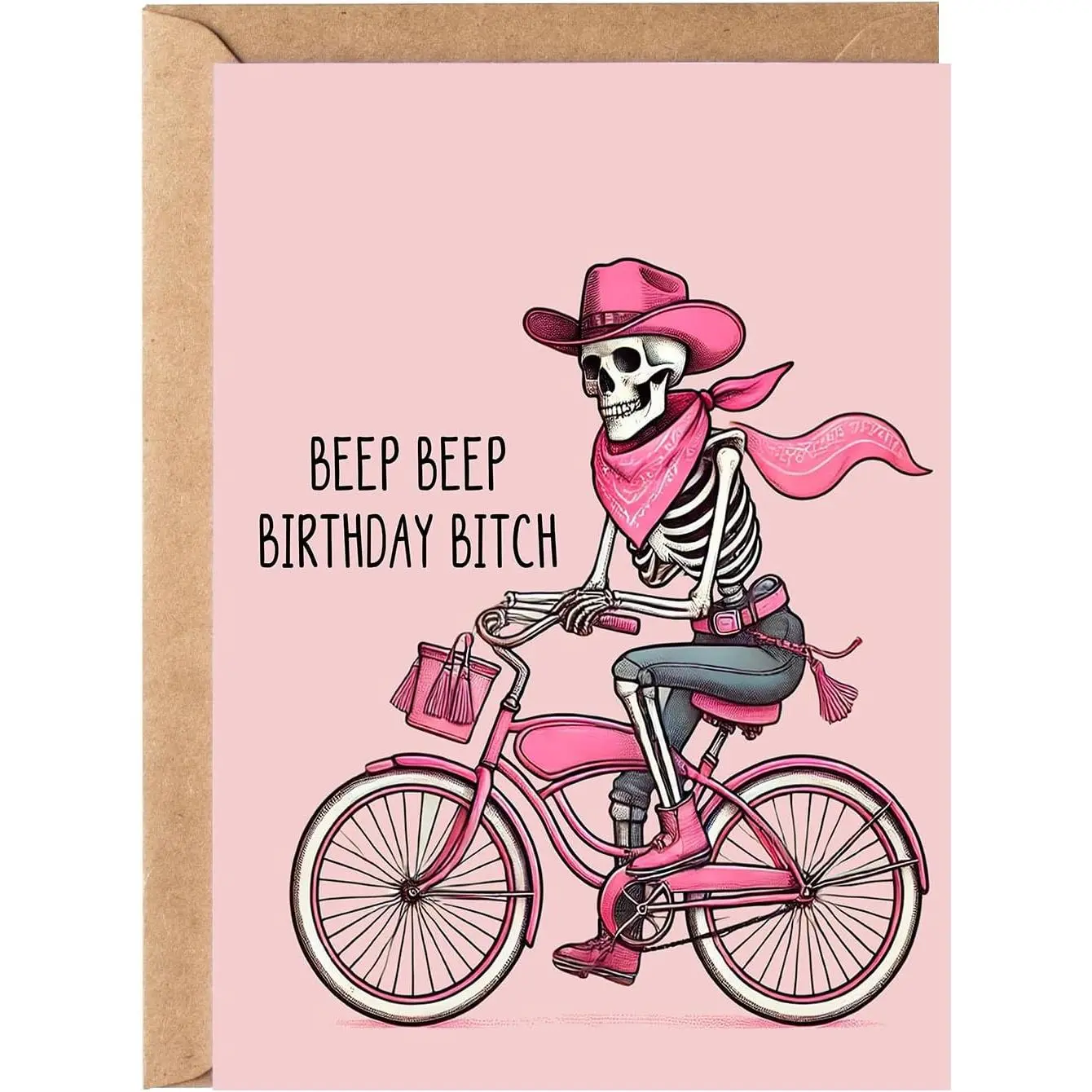Beep Beep Birthday  Greeting Card - Funny Skeleton Spooky Meme Happy Birthday Card  Idea for Women Her - Hilarious Cowgirl Cute Humor Present for  Friend Bestie Coworker or Sister