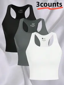 3-piece women's outdoor sports top with exposed navel vest, running yoga fitness sleeveless sports shirt