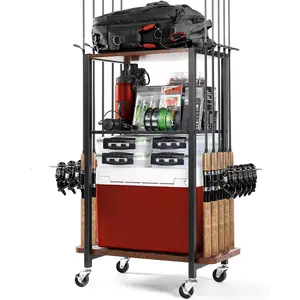 Fishing Rod Holders for Garage - Pole Rod Rack, Rotating Tackle Storage Cart for 10 Rods, Ideal for Fishing Gifts