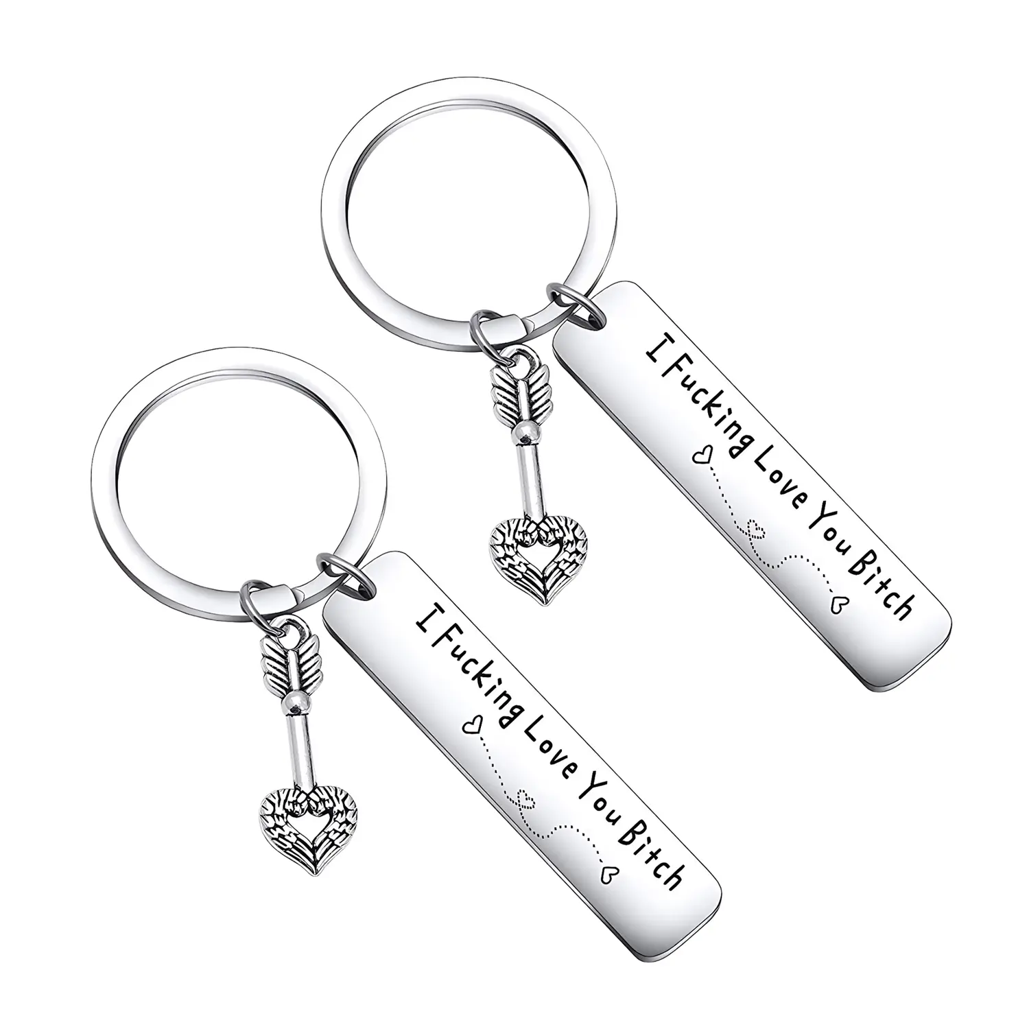 Funny Best Friend Keychain,Stainless Steel Key Keyring with Engraved Quote “I Fcking Love You Btch,Creative Slogan Metal Keychain,Birthday anniversary Friendship Gift for Besties & Friends Female