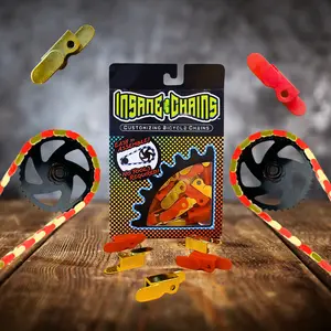 Insane Chains Gold & Red Chain Caps for Adults - 56 Pack, Tool-Free Installation, Grease-Free, Secure Fit, Premium Shine, Unisex Bicycle Accessories