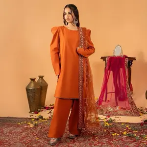 Farshi Women's Orange   Salwar Kameez with Gold Embroidery for Casual Party Wear Indian Summer Collection