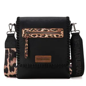 Montana West Western Crossbody Purse with Leopard Print Guitar Strap