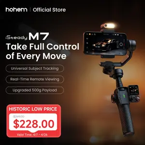 Hohem iSteady M7 AI Tracking Smartphone Gimbal Stabilizer 3-Axis with Magnetic Fill Light/AI Tracking Sensor for iPhone Android with 1/4-inch Color Tochscreen Display,Detachable Remote Controller, Max Payload 500g 2023 Upgraded
