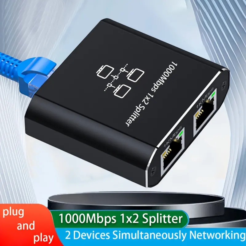 Aston DigitalNetwork Gigabit Ethernet Splitter - 1000Mbps RJ45, 1-to-2 Connection, USB Power Cable Included, Compatible with Cat5/5e/6/7/8 for 2 Devices Simultaneous Connectivity
