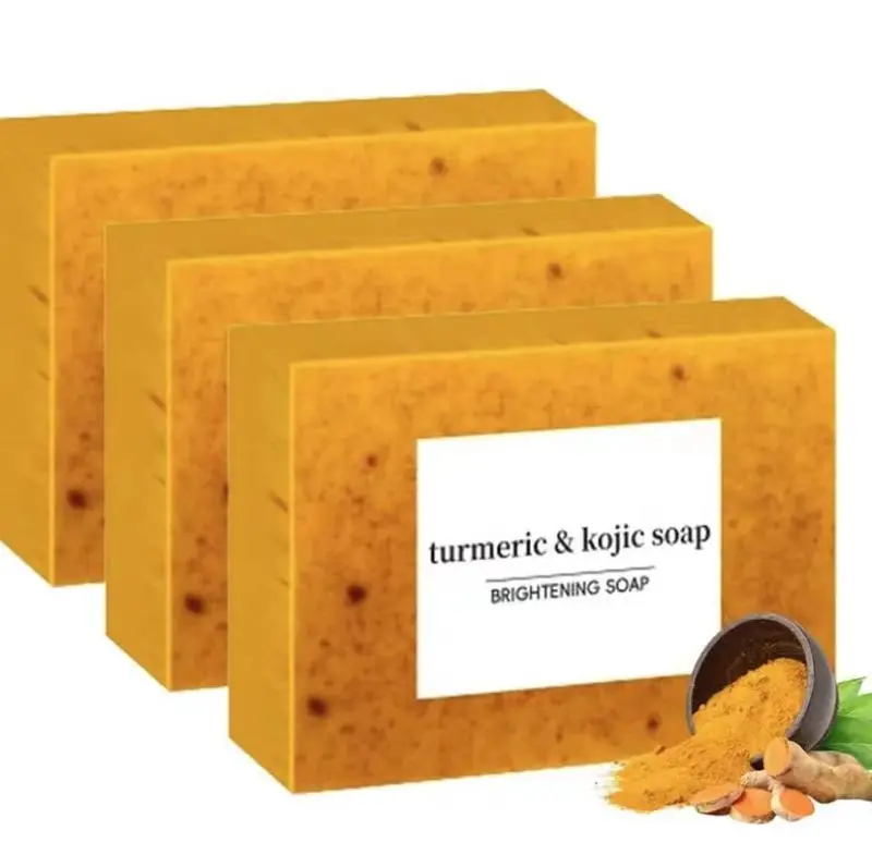 1/2/3PCS Lemon Turmeric Kojic Acid Soap Set Brightening Dark Spot Remover Organic Body Care with Refreshing Lemon Scent Ideal for Daily Use Moisturizing Cleanser for Flawless Complexion soap saver bag