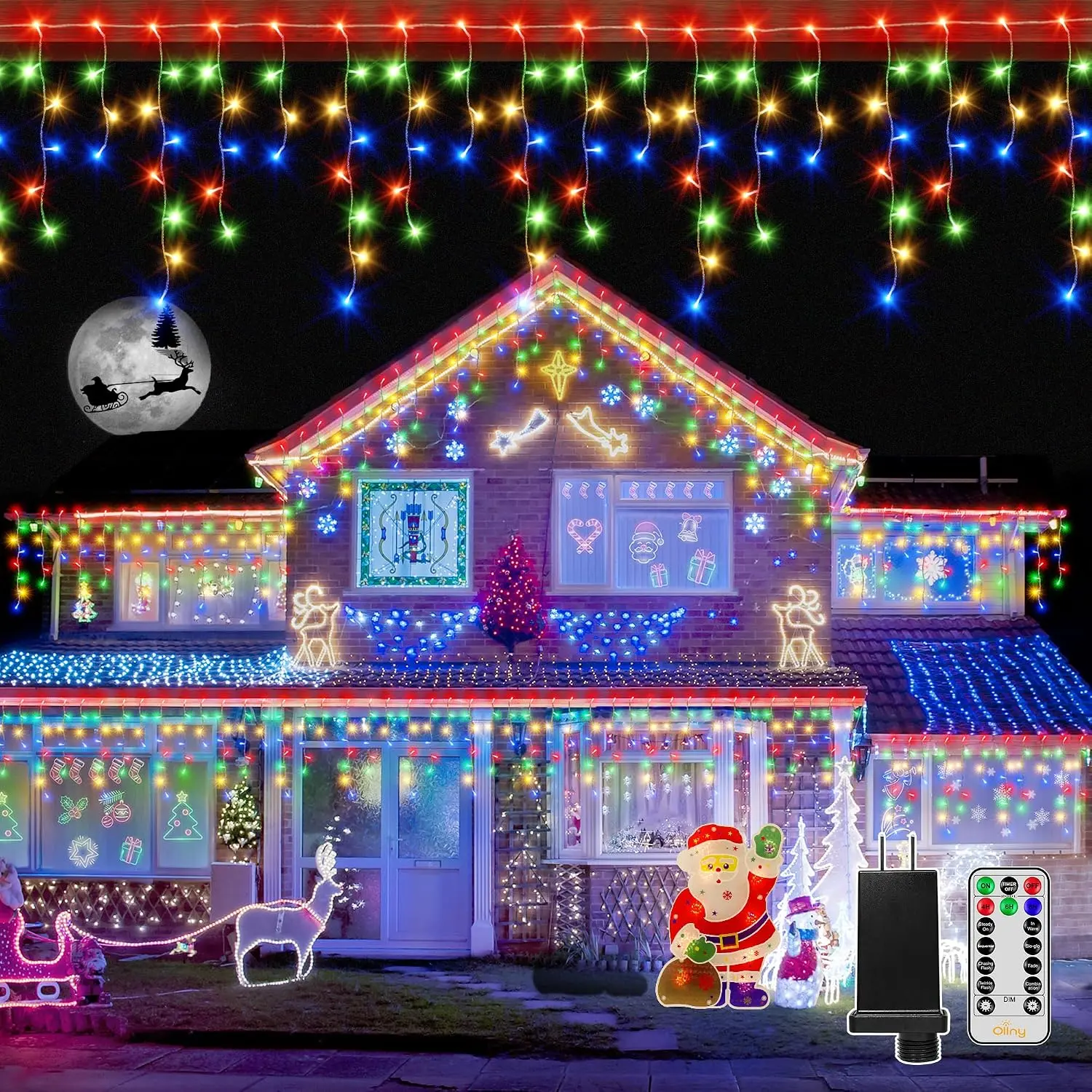 Ollny 720LED Icicle Lights for Outside, 60FT Christmas Lights with Remote 8 Modes Dimmable, Waterproof Connectable Timer Hanging Light for House Outdoor Indoor Patio Decorations