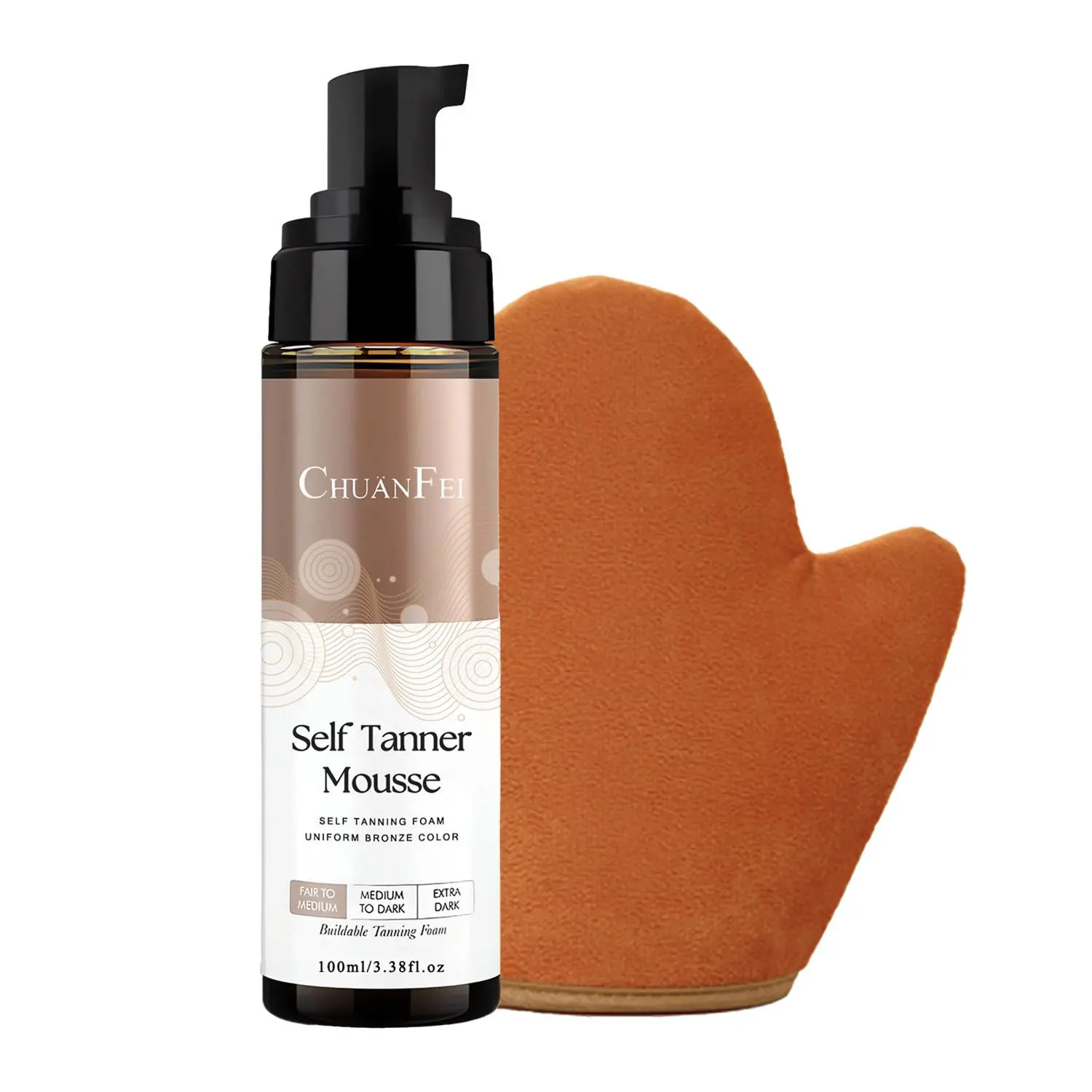 Natural Self Tanner Mousse, Self Tan Foam, Moisturizing Bronzing Tanner Sunless Tanning Mousse with Reusable Soft Skin Friendly Applicator Glove for Face & Body, Skin Care Product for Women & Men, Sunless Safe Tanning
