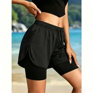 Women’s lightweight summer sports shorts, double-layer running shorts with pockets