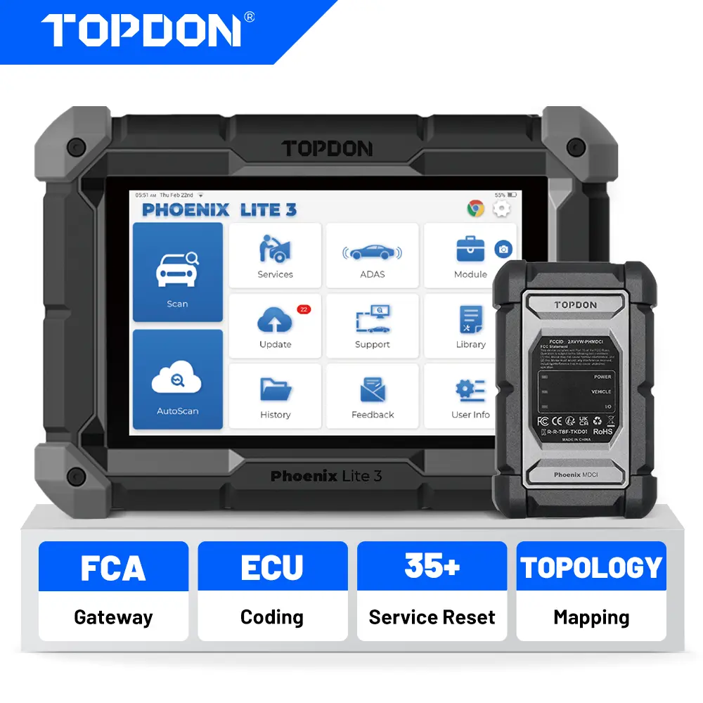 TOPDON Phoenix Lite3 2025 Upgraded TopDon Scanner of Lite 2 Bidirectional Scan Tool with CAN-FD Car Diagnostic Scanner Tools 35+ Maintenance Resets Toplogy Mapping ECU Coding FCA Autoauth  car scanner obd2