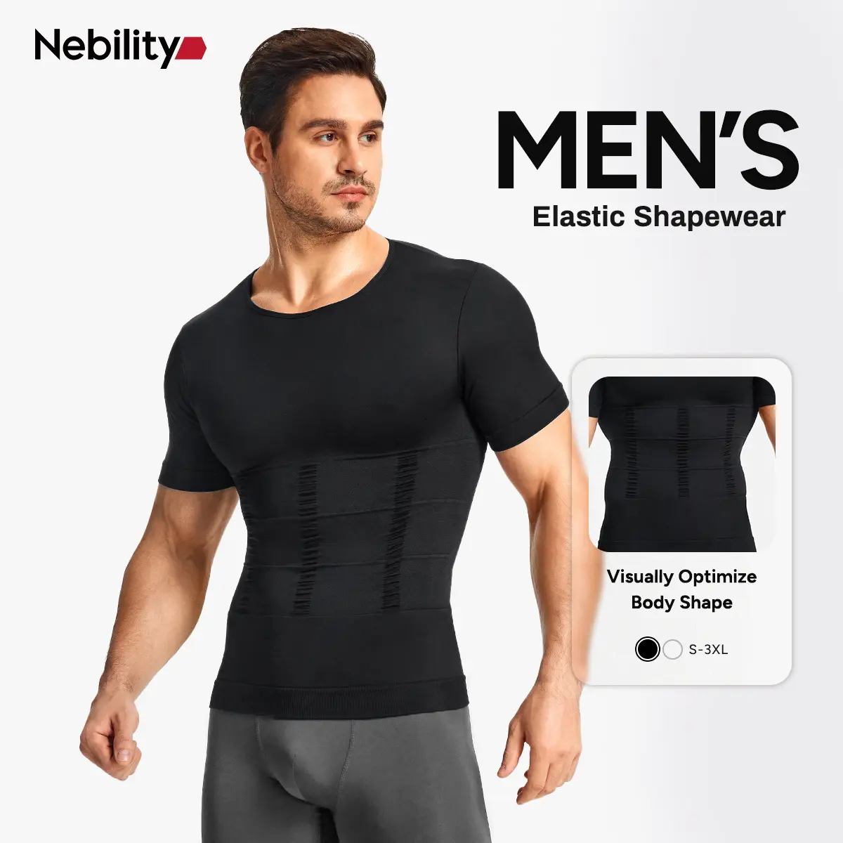 Nebility Mens Core Compression Shirt - Abdominal Sculpting Shapewear to Define Abs & Boost Confidence, Breathable, Quick-Dry Workout Shirts for Men Menswear Gym Tops，fathersdaygift