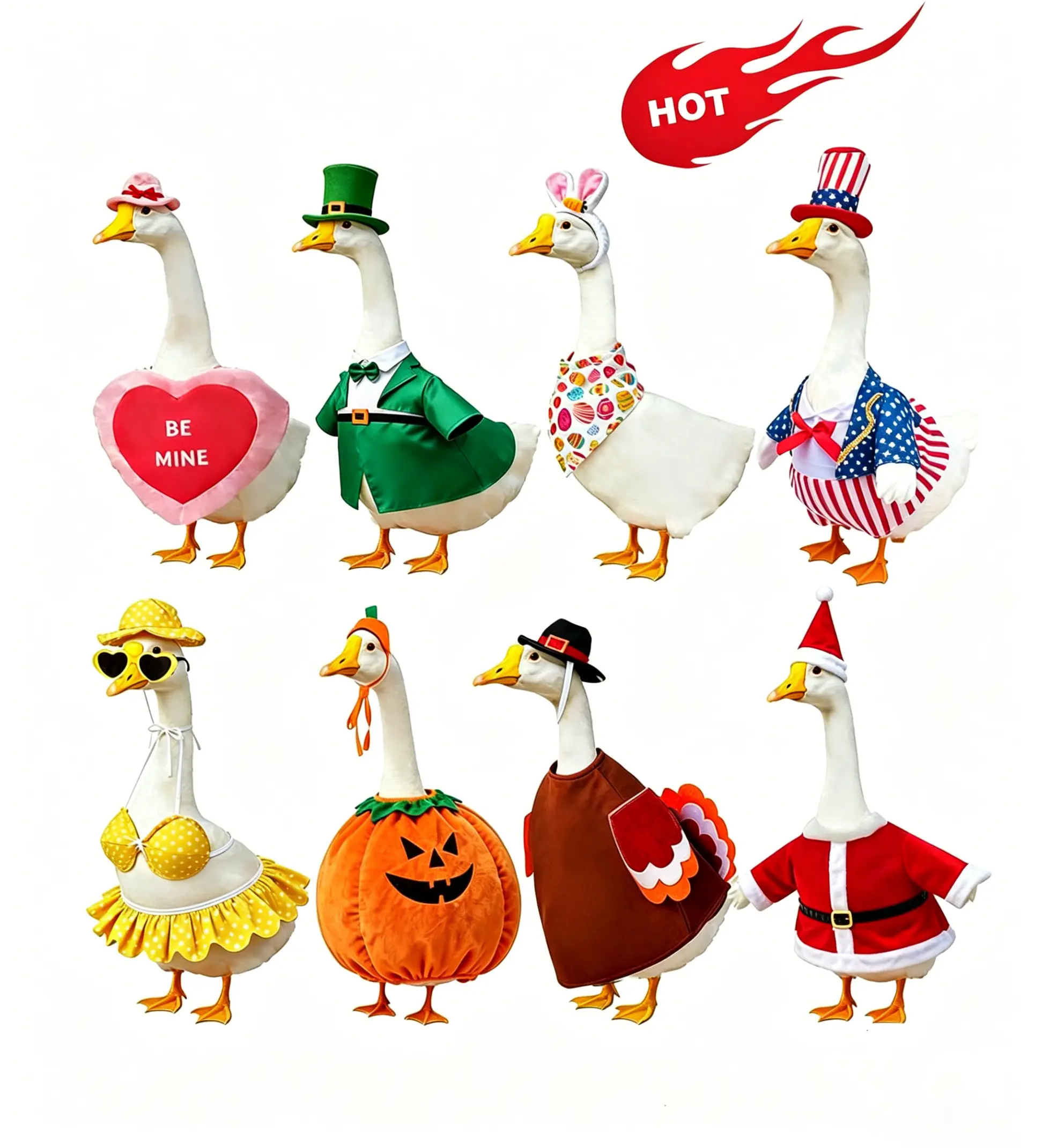 DIY 8-Piece 23-in Spooky Holiday-Themed Porch Goose Outfit Set (whs-23in8pcs-1) - Cloth Ornaments for Upgrade, Colorful Motifs for Plain Pieces, Gift Idea for Halloween Christmas Easter Decor (Decorative Goose Not Included), Garden Decorations