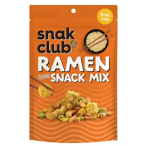 Snak Club Ramen Flavor Snack Mix 8oz, Crunchy Ramen Pieces, Toasted Corn, Sesame Sticks, Peanuts, Cashews, Soybeans, Edamame, Resealable Bag