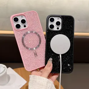 LensGuard for iPhone 17 Stone Glitter Magnetic Case Sparkly Glitter Bling Back Magnetic for MagSafe Girly Design Shockproof Clear High-Duty Protection for Girls Women Luxury Diamond Magnetic Phone Case
