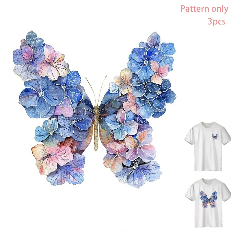 Butterfly and Flower Pattern DTF Heat Transfer Vinyl, DIY T-Shirt Iron-On Sticker, Washable PVC Design for T-Shirts, Jeans, Hoodies, Backpacks, Fashion Accessories, Creative Artwork, Only Pattern