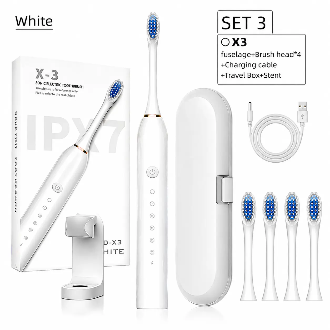Adult Sonic Electric Toothbrush Set, Rechargeable with 4 Brush Heads, 6 Cleaning Modes, IPX7 Waterproof, Smart Timer, Travel Case & Toothbrush Holder