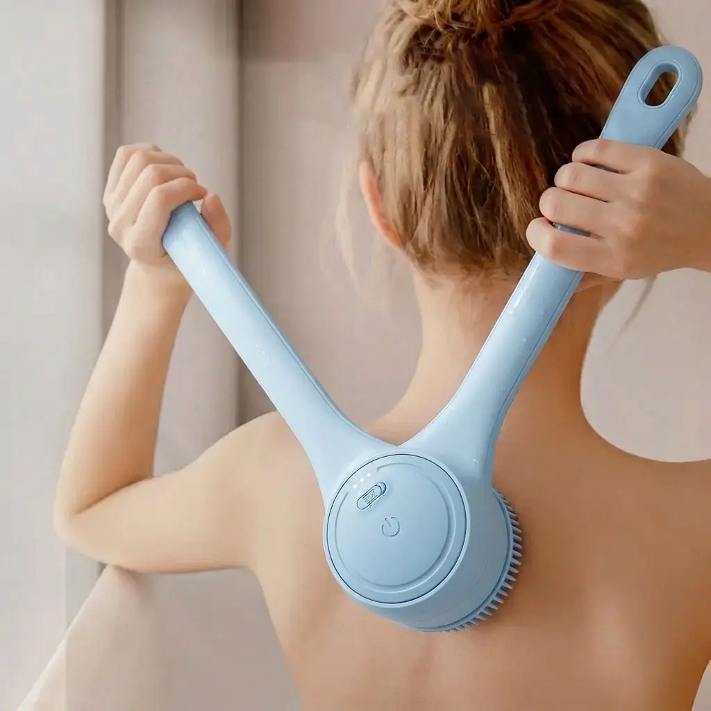 Electric Body Brush Back Scrubber for Shower, Long Dual Handle Waterproof Bath Brush with 4 Heads 2 Speeds, Cleansing Exfoliating Massaging Home Spa Set, for Men & Women Body Care Tool Body Care Tool