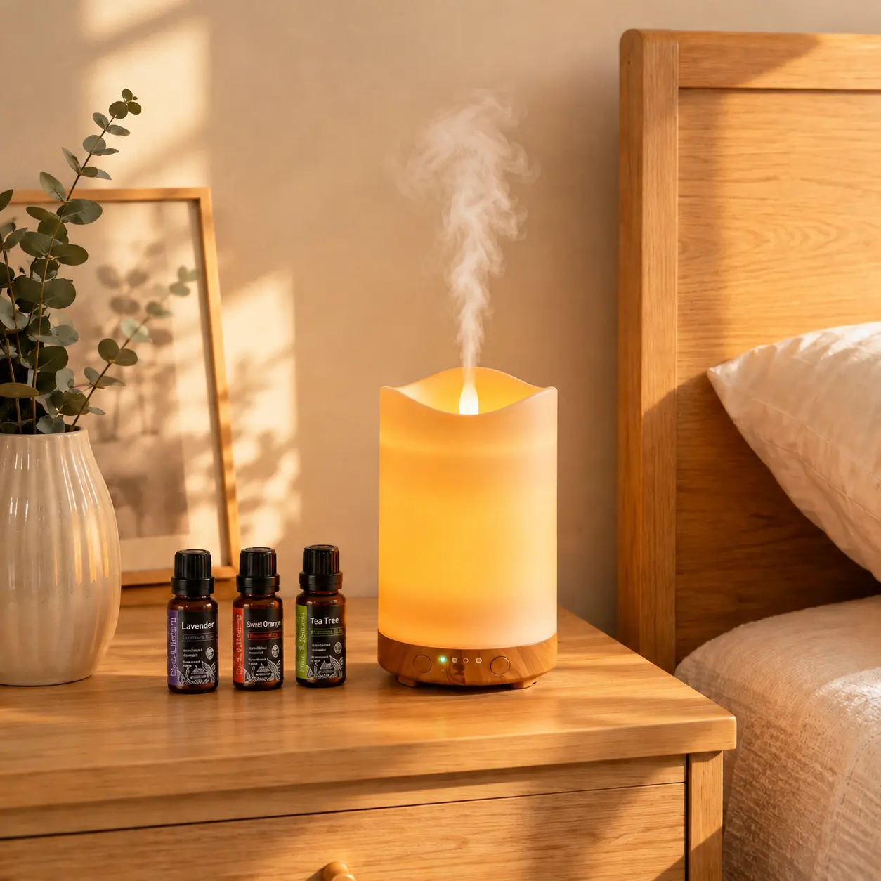 Aroma Diffuser Humidifier with Timer, 7-Color Ambient Night Light, Includes 3 Essential Oils, Ultrasonic Mist Diffuser for Bedroom Home