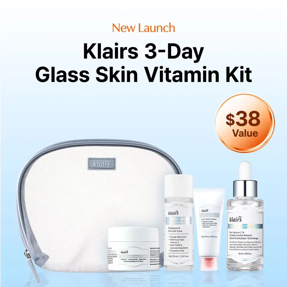 [Dear Klairs Official] 3-Day Glass Skin Vitamin Kit - 4 Steps Travel Kit for Glowing Skin with Vitamin C PDRN Glutathione & Niacinamide for Sensitive Skin